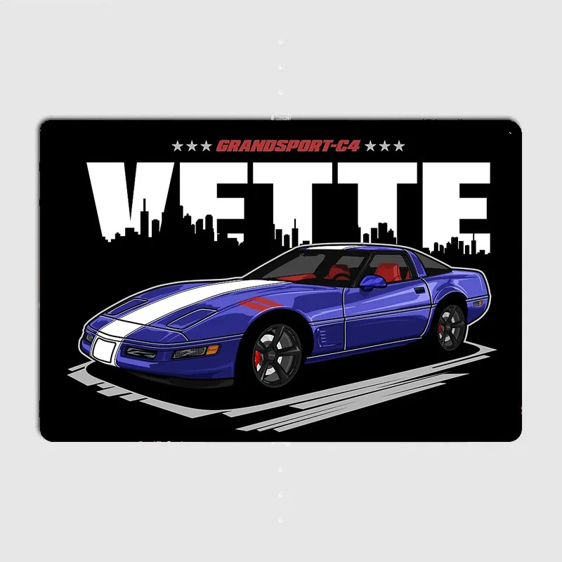 Retro Classic Car 1996 Corvette C4 Sports Car Poster Metal Sign Garage Automobile Club Tin Custom Home Wall Decor Room Decor