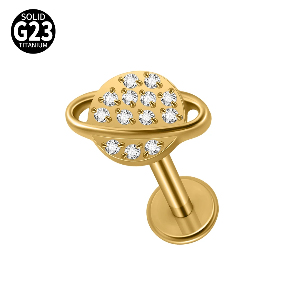 G23 Titanium Moon CZ Internal Thread Labret Piercing Earring