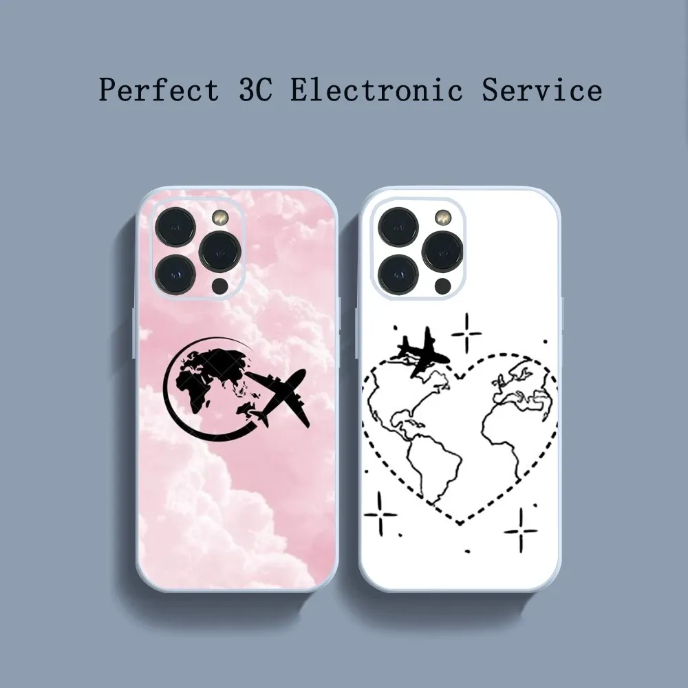 Hot Sale Simple Popular World Map Travel Airplane Phone Case For iPhone 14 13 12 11 Pro Max XS Max X XR 7 8 Plus Mini Blue TPU m