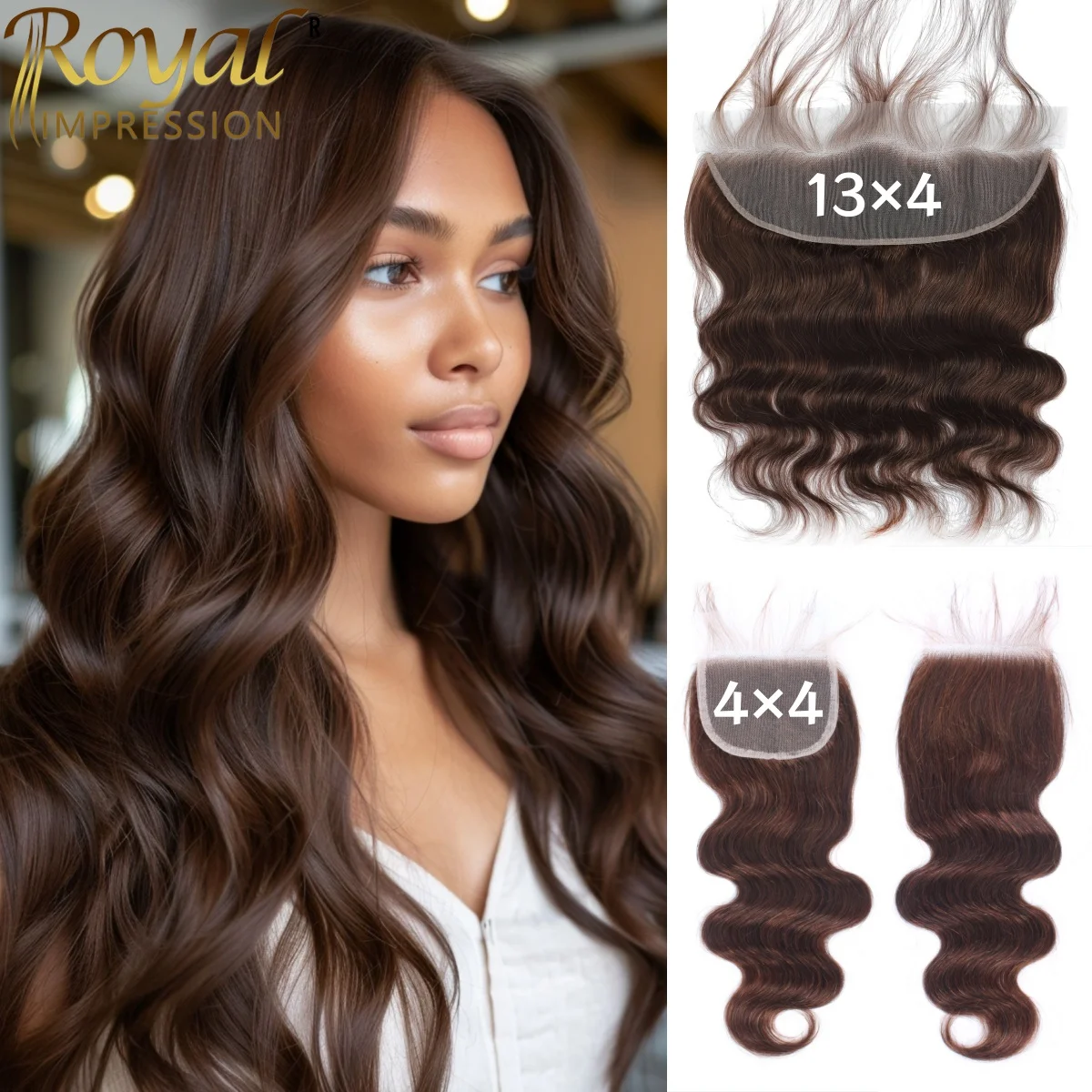 #4 Chocolate Brown Body Human Hair Closure 12A Brazilian Virgin Human Hair 4X4 13x4 Closure Body Wave Human Hair
