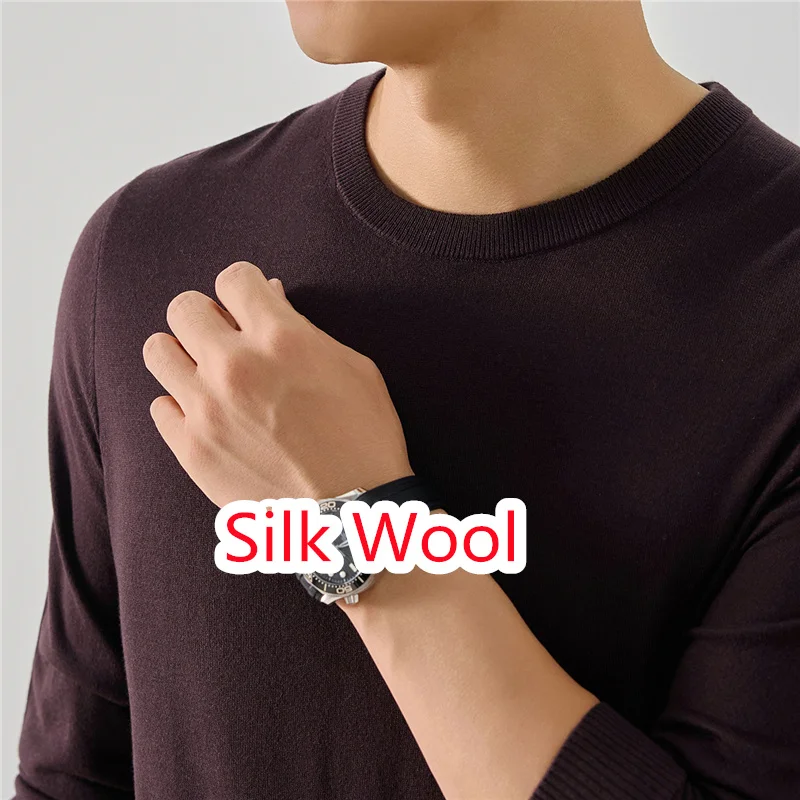 

Men Silk Wool Basic Clothes 2025 Autumn Winter Classic O-Neck Knitwear Long Sleeve Male Wool Blend Sweater Pullover Jumpers