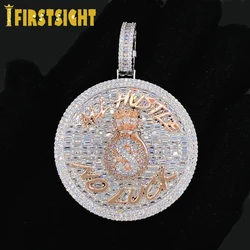 Iced Out Bling CZ Letter All Hustle No Luck Pendant Necklace Cubic Zirconia Two Tone Color Charm Men Women Hip Hop Jewelry