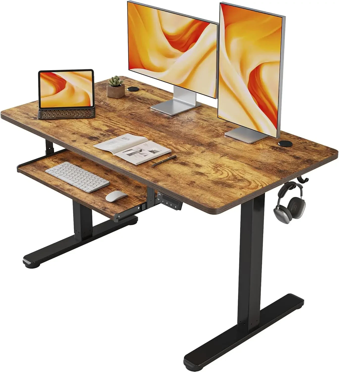 48 × 24 Inches Electric Height Adjustable Desk, Sit Stand Up Desk, Computer Office Desk, Rustic Brown