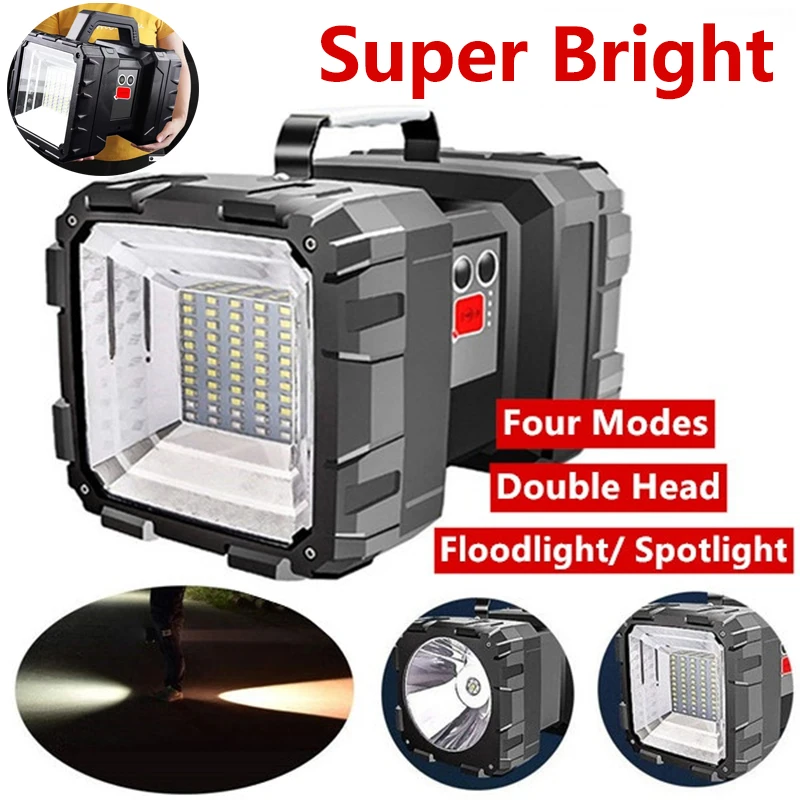 Super Bright Waterproof XHP100 LED Usb Rechargeable Double Head Searchlight Handheld Flashlight Work Spotlight Floodling Light