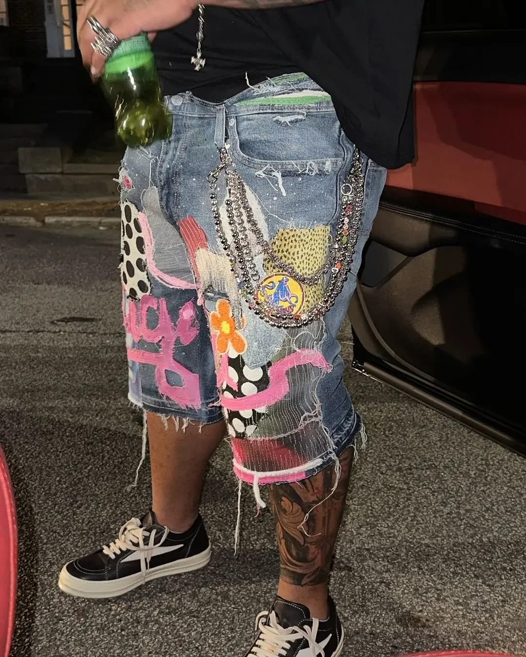 Padrão de letra punk gótico masculino denim shorts, patchwork, calça streetwear Y2K, moda hip hop, nova, venda quente, verão