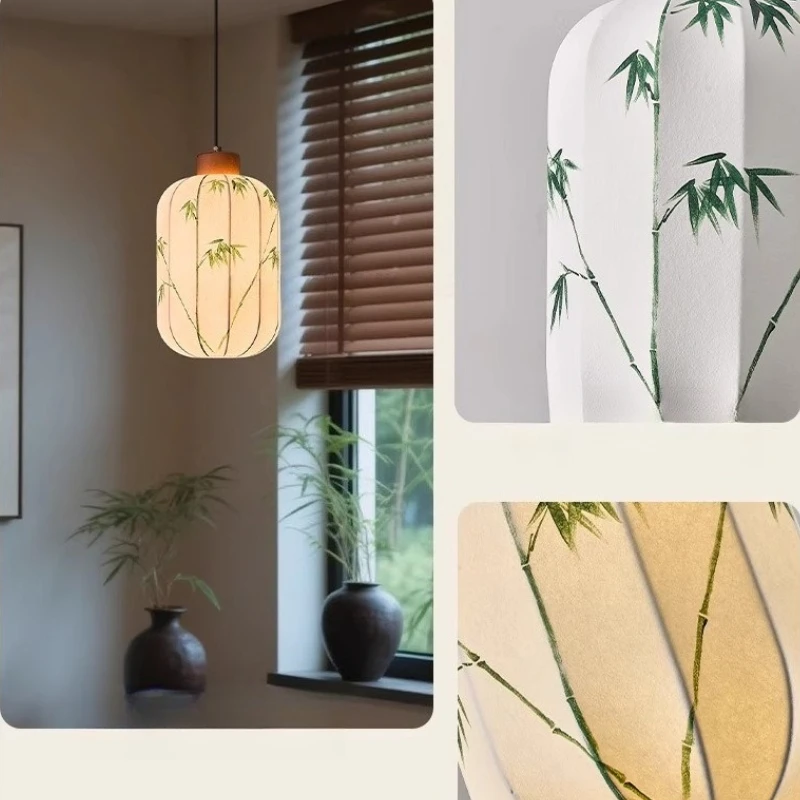 SANDYHA 중국어 레트로 펜던트 조명 손으로 그린 ​​패브릭 샹들리에 아트 LED 조명 침실 거실 식탁 홈 장식