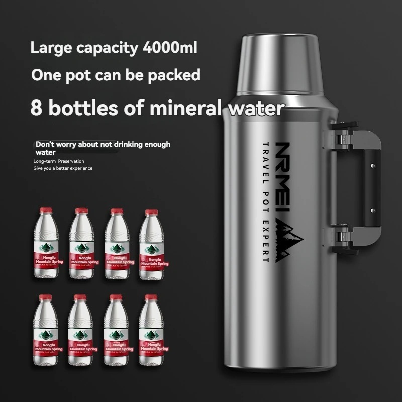 2L Thermos Water Bottle Stainless Steel Vacuum Flask With Handle Coffee Cup Large Capacity Outdoor Portable Bottle With Custom