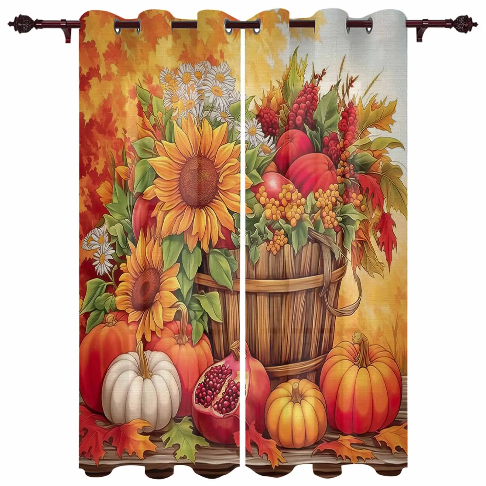 Sunflower Pumpkin Maple Leaves Modern Window Curtains for Living Room Bedroom Curtain Home Decor Balcony Drapes