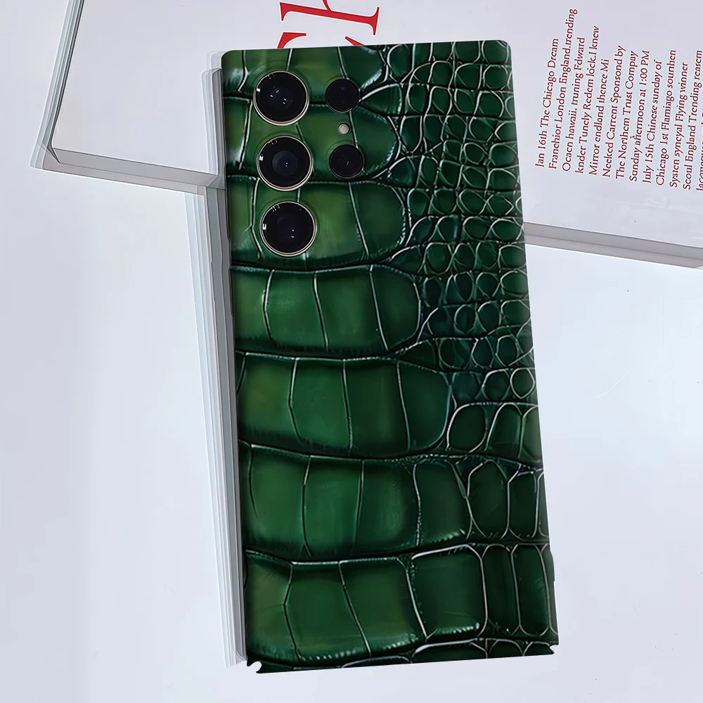 Green Crocodile Skin Texture For Samsung Galaxy S26 S25 S24 A56 A36 Dual Layer Luxury Fashion Full Lens Protective Case