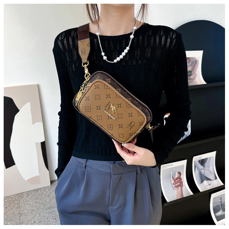 New Fashion Women\'s Shoulder Chest Bag  Soft Leather Casual Cross Body Luxury Design Ladies Square Bag Wallet Mobile Phone Bag