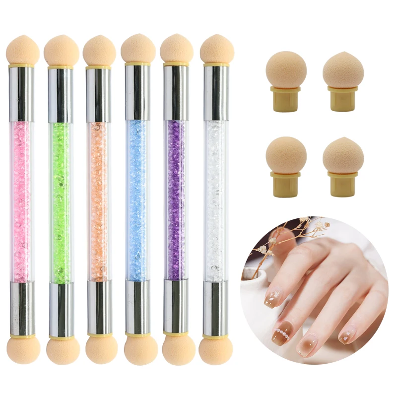 

Double-ended Gradient Shading Pen Dotting Brush Sponge Head Rhinestone Handle Nail Art Painting Tool Nail Art Brush