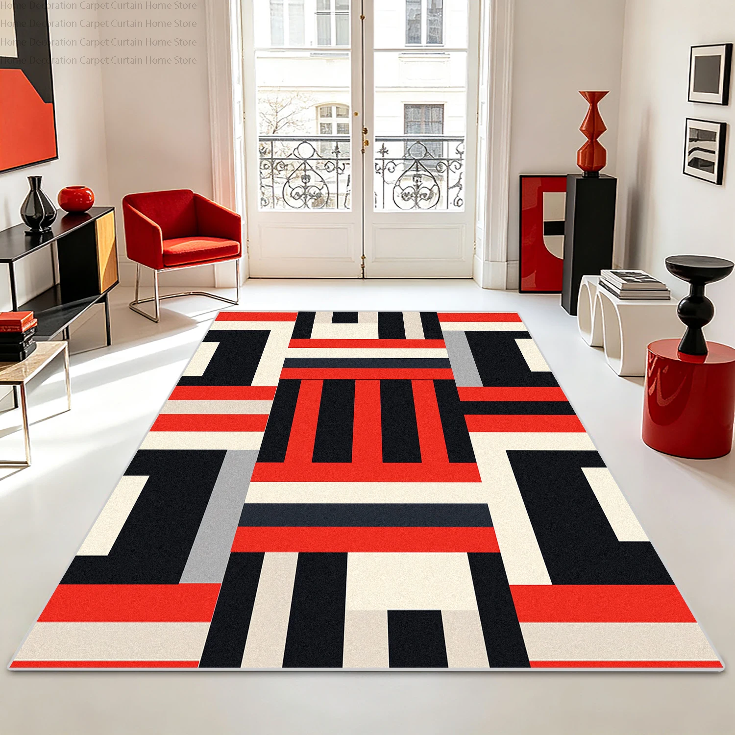 

Red Black White Geometric Carpet for Living Room Modern Big Area Rugs Soft Non-slip Washable Bedroom Decoration Home Mat Bedside
