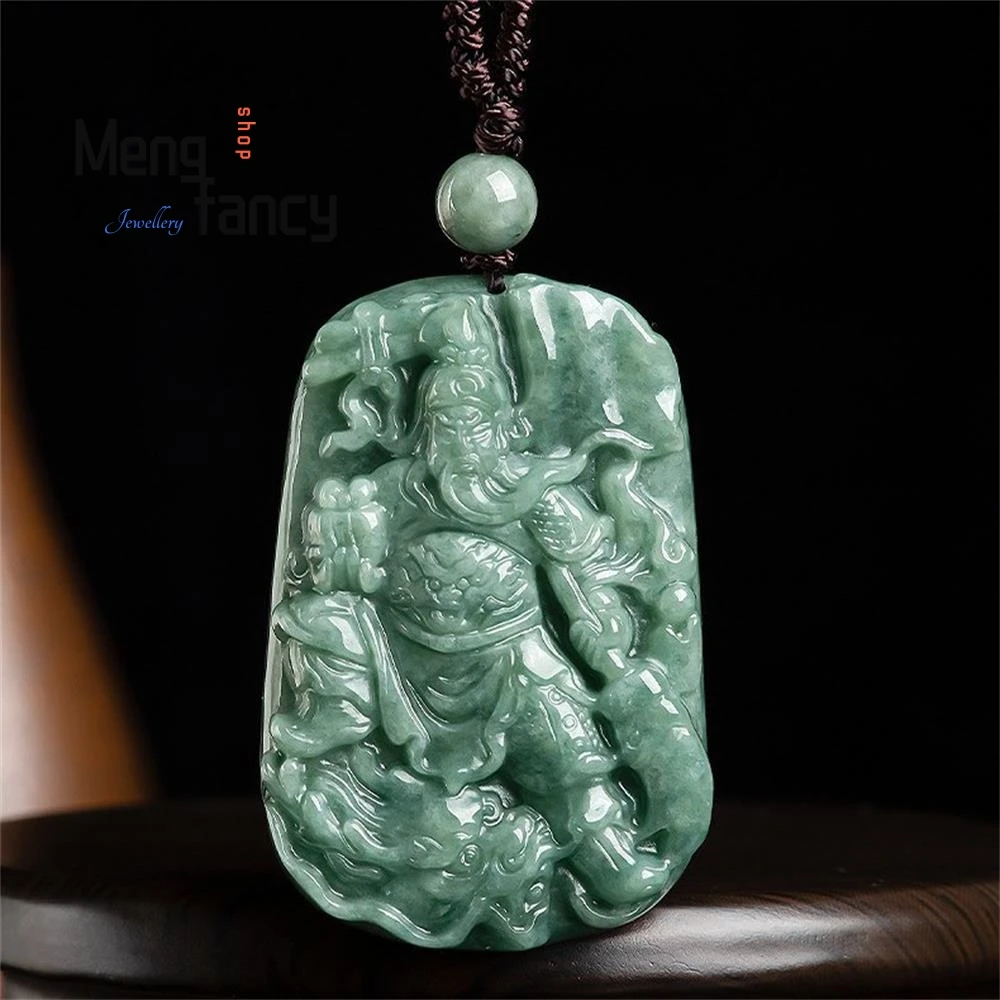 

Natural A-goods Jadeite Bean Seed Fealty Guan Gong Jade Pendant Exquisite Engraver Best Selling Handicraft Fashion Fine Jewelry