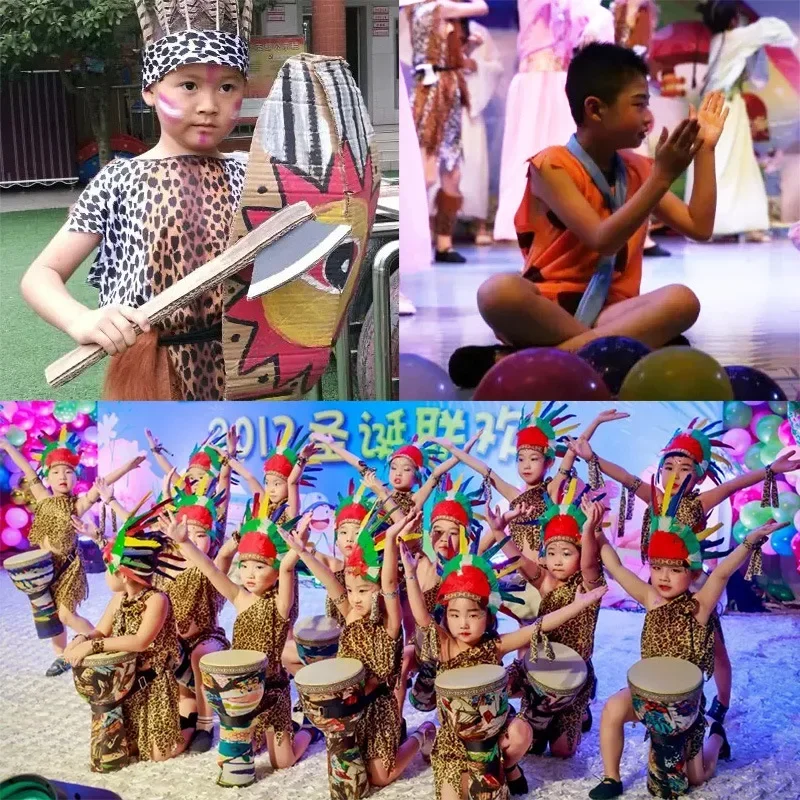 2025 Indians Outfit Primitive People Wild Man Halloween Costumes For Boy Gilr Kids Family Clothing Performance Show Fancy Party