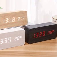 Dual-screen digital voice-activated wooden clock LED display time smart alarm clock multifunctional home simple wooden style