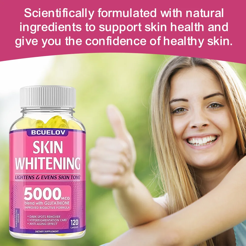 كبسولات تبييض الجلوتاثيون - 5000 ميكسل، مكمل L-الجلوتاثيون مع القرفة، مضاد للأكسدة، معزز لون البشرة، صحة البشرة