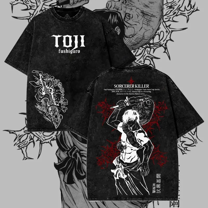 Dunkles Manga-Muster T-Shirt, Japanischer Anime Street Style T-Shirt für Herren, Unisex T-Shirt