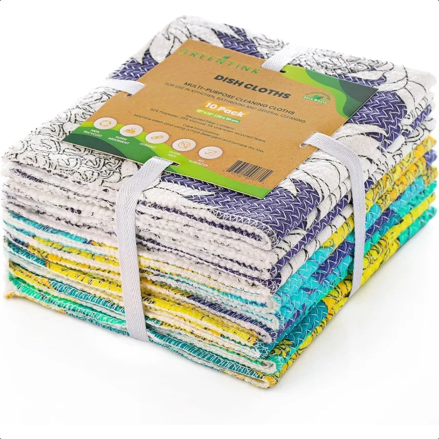 

EcoFriendly Reusable Dish Cloth Set 10Pk Multipurpose Kitchen Cleaning Cloth Made from Recycled Materials Absorbent Dish Towels