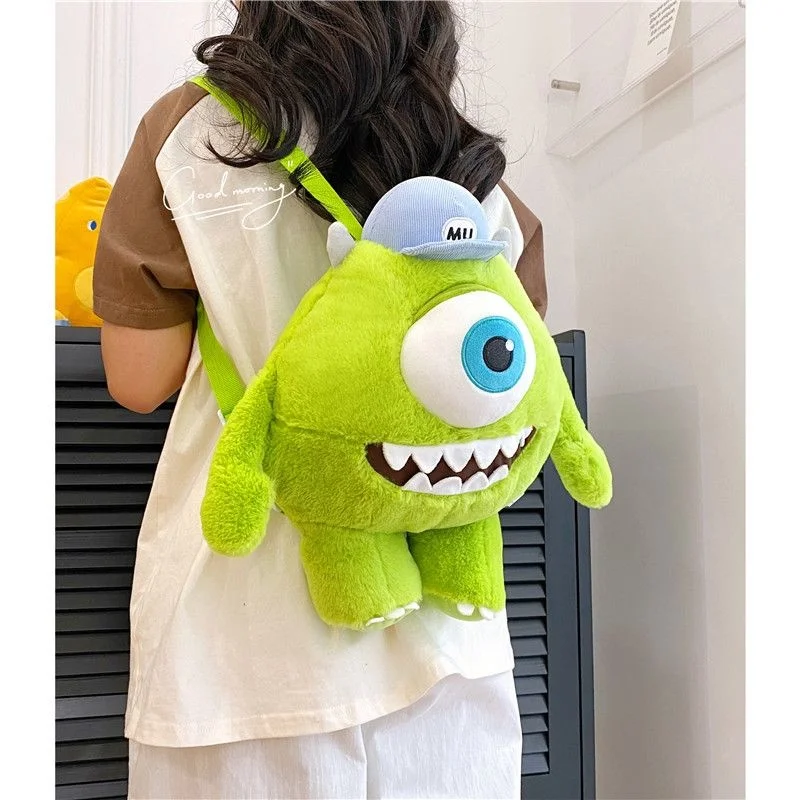 Mochila De felpa de monstruos Mike Wazowski para mujer, bolsos cruzados Kawaii, juguetes de peluche suaves de dibujos animados para niños, regalo de cumpleaños