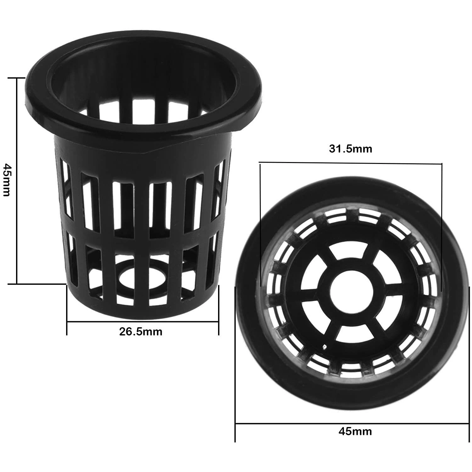 Net Pot Basket para hidroponia, Aquaponics Orquídeas, malha entalhada, filtro de lábios largos, planta, 1.77 ", 100 Pack