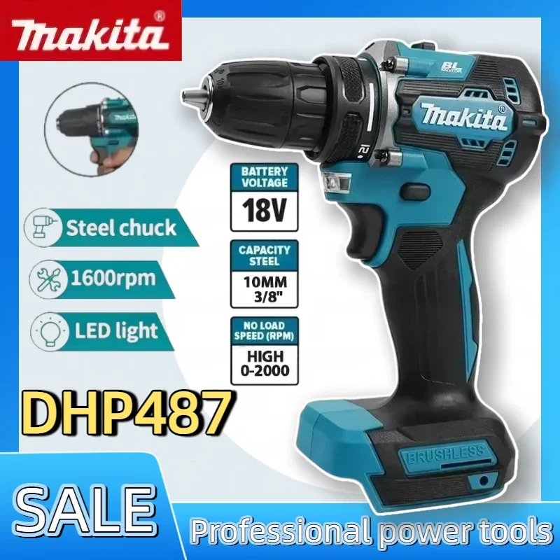 

Оригинальный аккумуляторный шуруповерт Makita DHP487, бесщеточный электрический ударный шуруповерт, перезаряжаемый электроинструмент для аккумулятора Makita