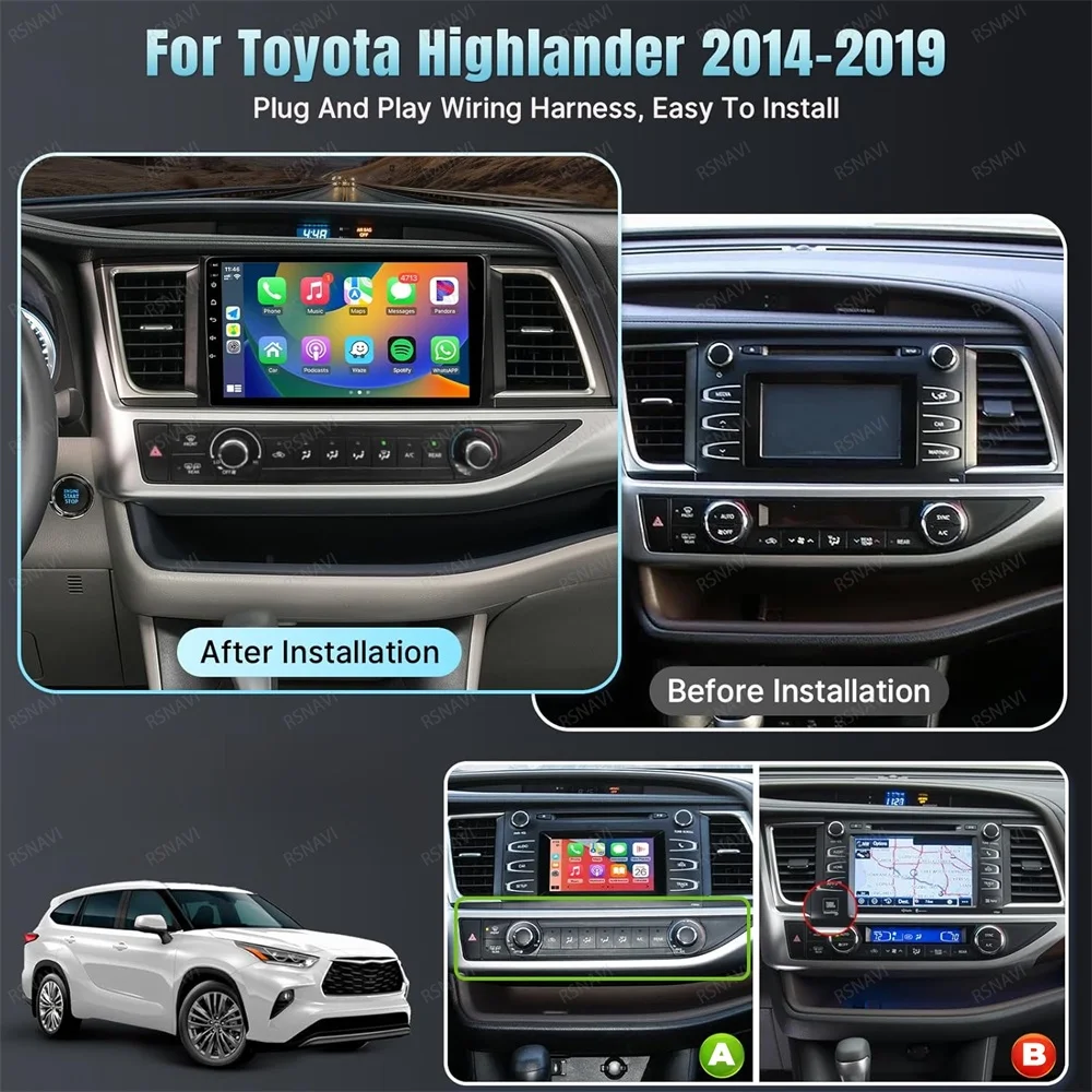 Android 14 Car Radio For Toyota Highlander 2014 2015 2016 2017 2018 2019 Carplay Auto Multimedia Video Player 4G WIFI GPS NAVI