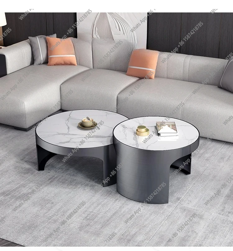 

49J Coffee Table Light Luxury Modern Simple Round Rock Slab Marble Minimalist Large Coffee Table