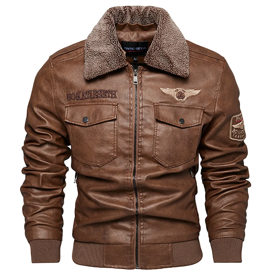 New 2025 Men's Autumn Winter Casual Lapel Zipper Silm Fit PU Leather Jackets Male Fashion Military Pockets Jacket Outdoors Coats