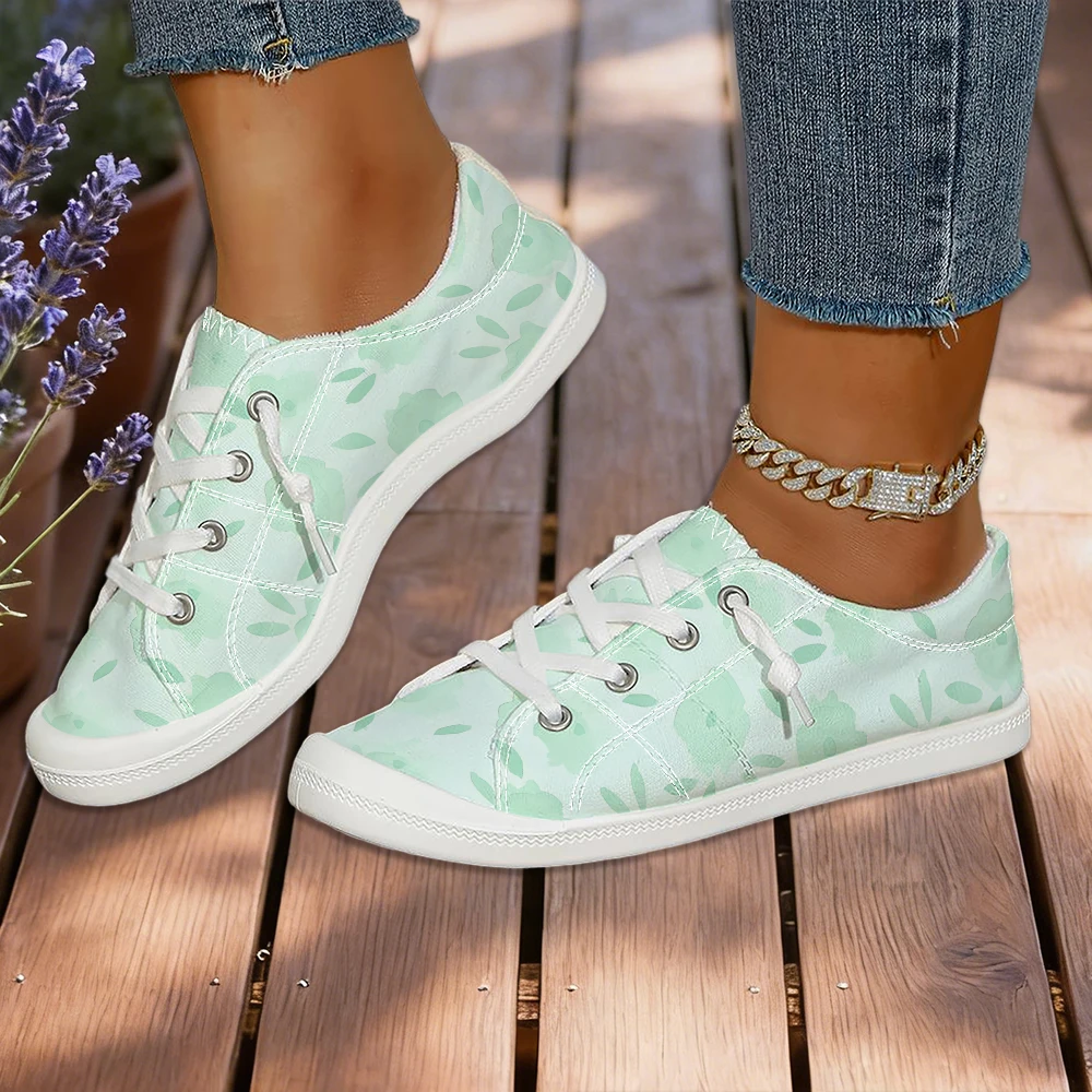 Zapatillas de Lona con Estampado Fresco en Verde Menta, Zapatillas Bajas Casuales de Primavera y Verano, Zapatillas Deportivas para Mujer