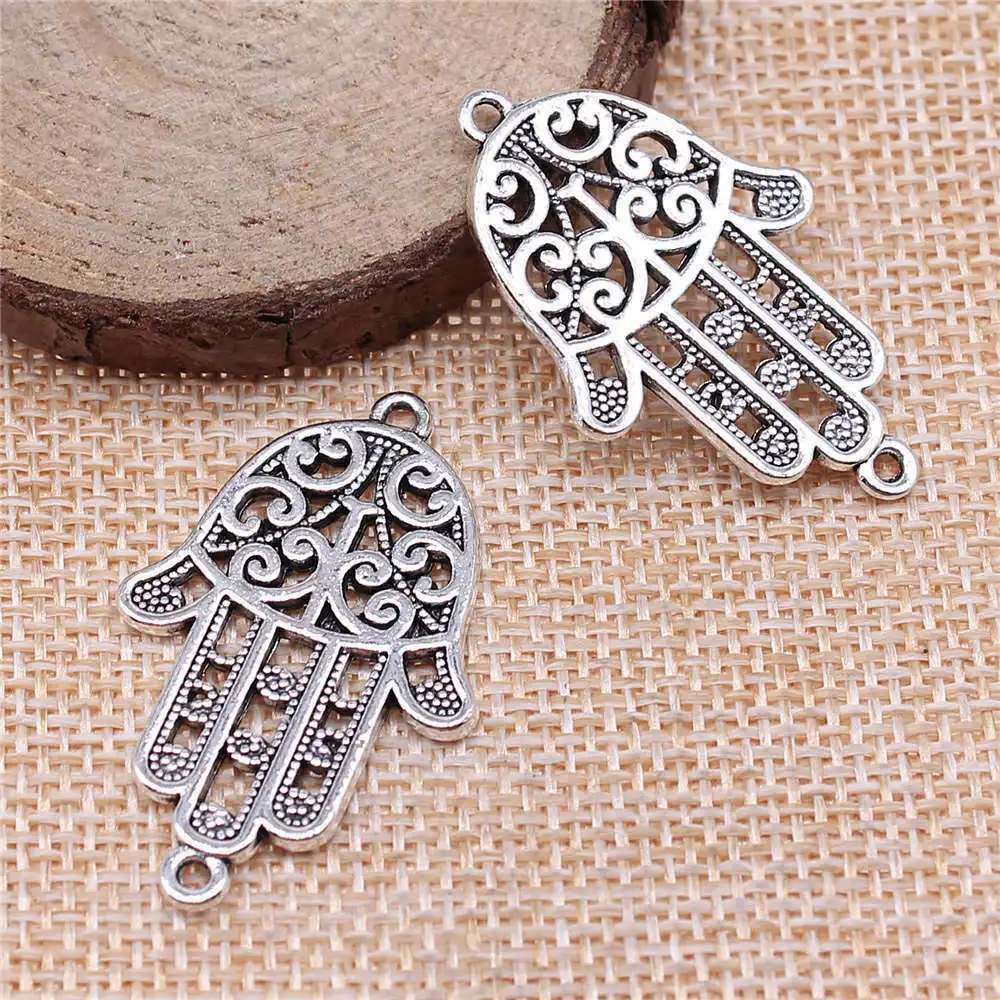 Couple Pendants Hamsa Hand Connector Charms Vintage Jewelry 38x24mm 5pcs