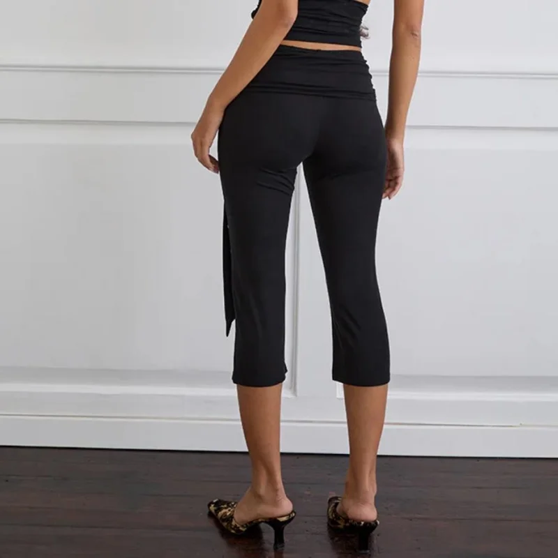 Vrouwen Y2k Polka Dot Gedrukt Capri Leuke Laagbouw Stretchy Cropped Broek Zijvlinderdas Skinny Capri Legging Uitgaan