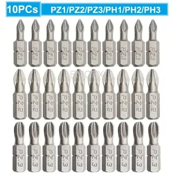 10Pcs 25mm PZ1/PZ2/PZ3/PH1/PH2/ PH3 Phillips Hex Bit Set Shanked Mini Anti Slip Screwdriver Bits for Drill Magnet Batch Head