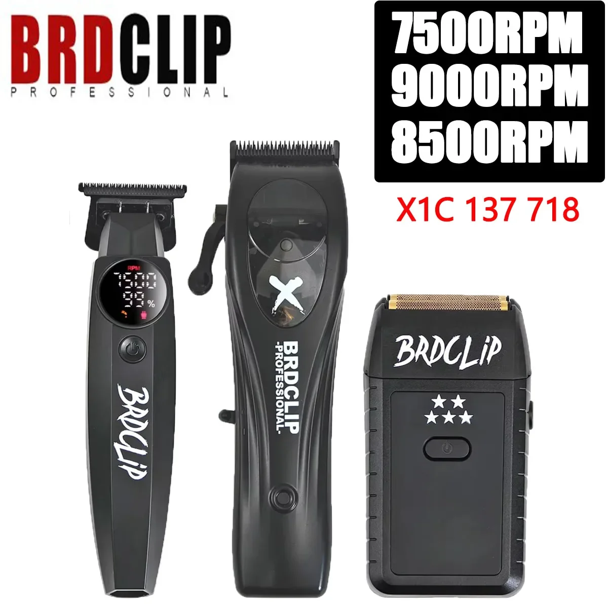 3PC Black BRDCLIP X1C 137 718 PROFESSIONAL KIT HIGH MOTOR HAIRCUTTING TRIMMER Electric Razor HIGH POWER HAIR TRIMMER