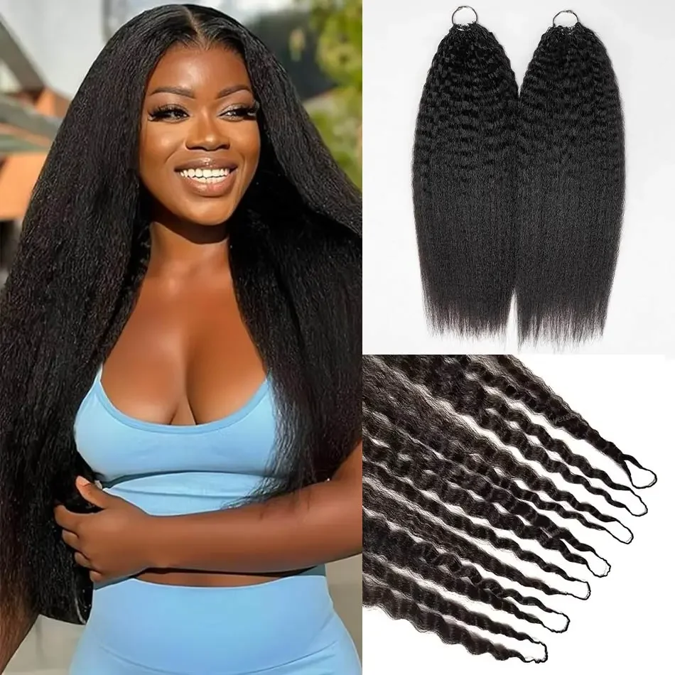 

Кудрявые прямые перья, вязаные крючком, 100% наращивание человеческих волос, предварительно разделенные, без узлов, для многоразовых косичек в стиле бохо, простая установка