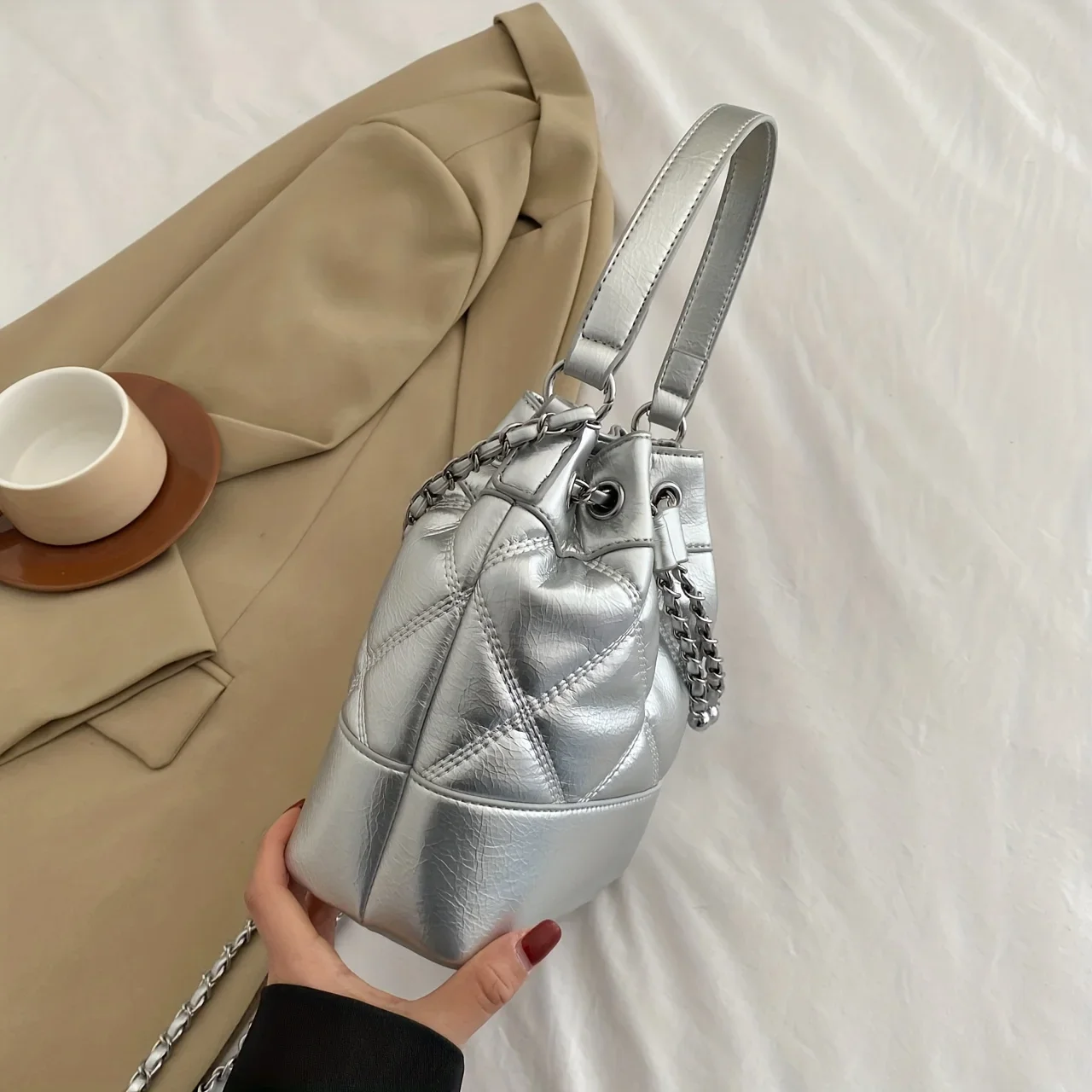 Bolso minimalista del cubo del modelo de Argyle, bolso de la cartera del color sólido, bolso del diseño del cordón para el trabajo