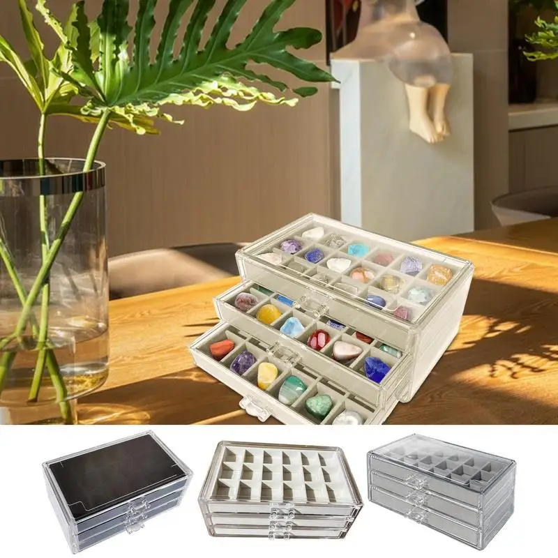 

Gemstone Display Case Crystal Storage And Travel Case 54-Grid Storage Organizer For Fossils Rocks Miniatures Shells Display