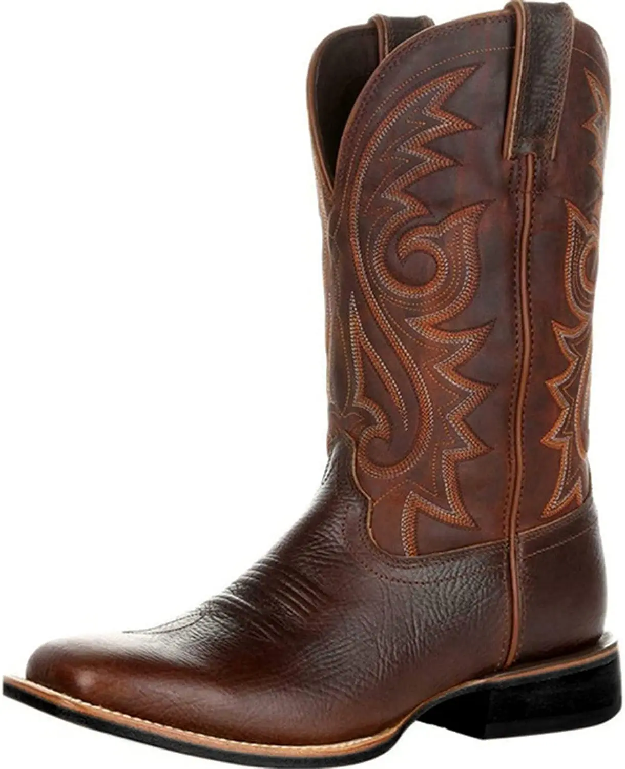 Cowboy Boots for Men,Leather Retro Embroidered Middle Tube Thick Soled Lightweight Durable Country Western Boots for Men