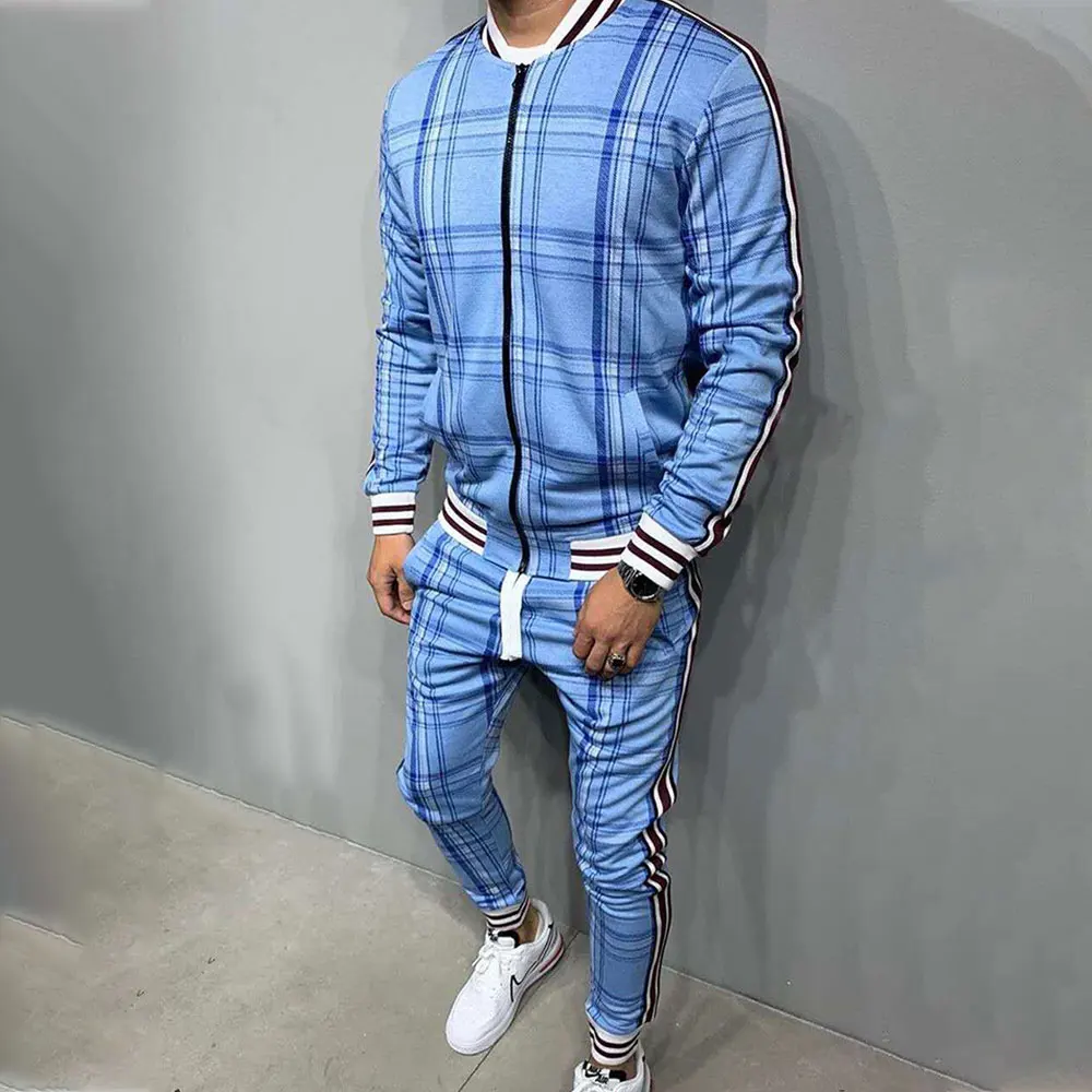 New Plaid Tracksuit Men\'s Sets Gentleman Jacket Sportswear Male 3D Print 2 Piece Set Sport Suit Sweatpants Chandals Man Clothes