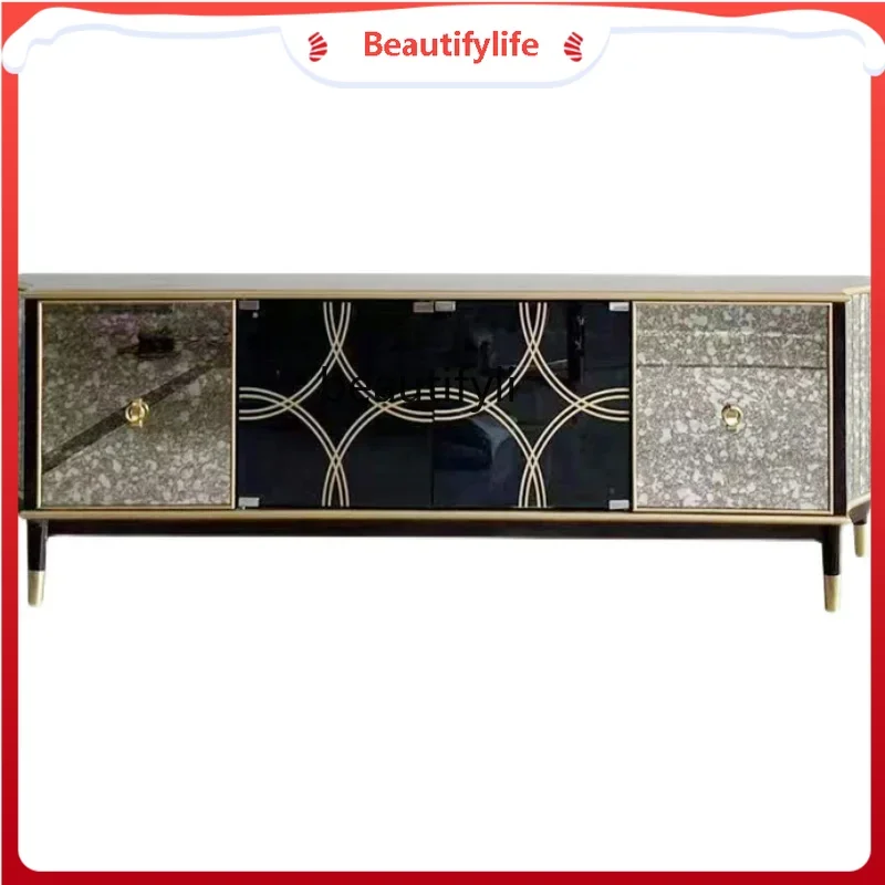 

K185 K185 Luxury TV Cabinet Classical High-End Retro Glass Film and Television Cabinet Background Wall Living Room Bedroom Floor