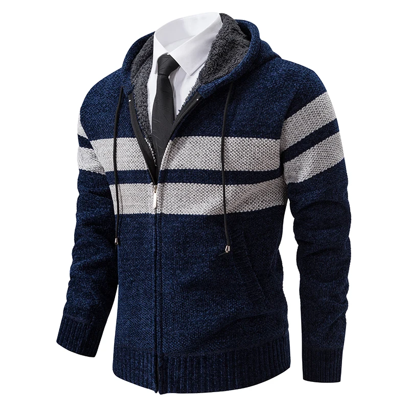 

Зимний мужской повседневный кардиган с капюшоном Джокер в тон, свитер, пальто плюс бархатная стеганая куртка