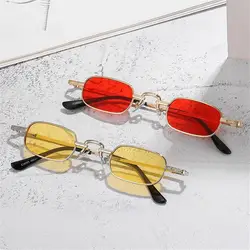 1Pc for Women Men  Small Rectangle Sunglasses Retro Metal Frame Punk Vintage Travel Shades UV400 Protection Sun Glasses