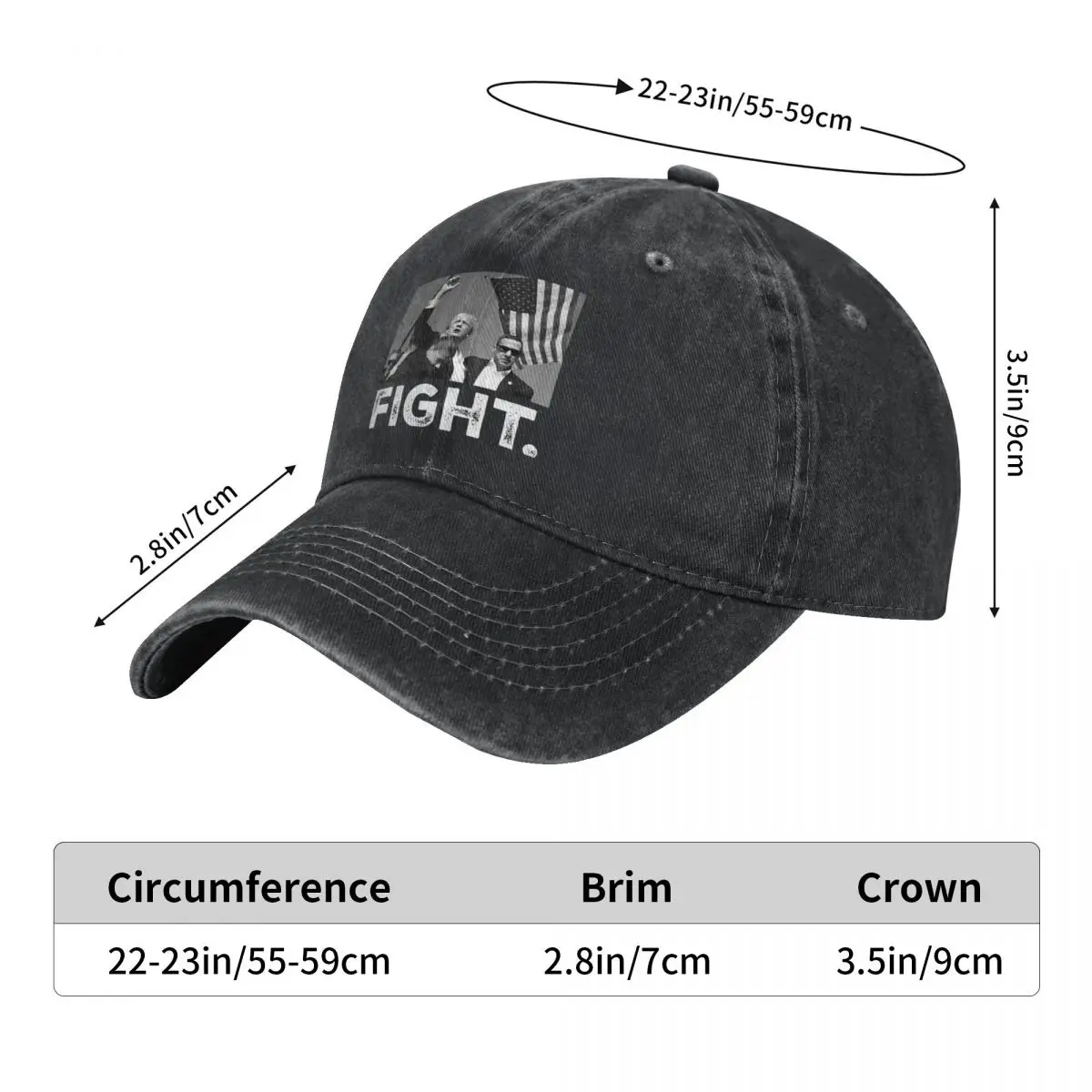 Trump Fight Baseball Caps Outfits Vintage Distressed Denim Donald Trump Rally Shooting Hat for Men Women Outdoor Workouts Gift