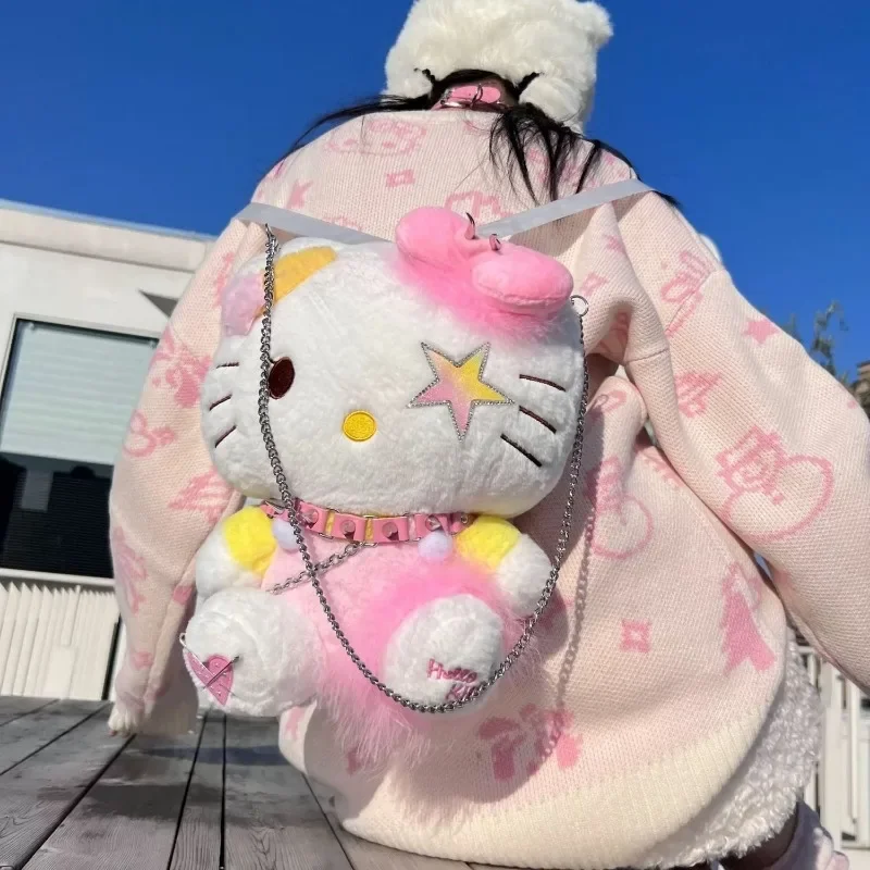 MBTI Y2k bolso de hombro de Hello Kitty para mujer, mochila juvenil Harajuku con remaches originales, muñeca, moda informal, bolso nuevo de felpa