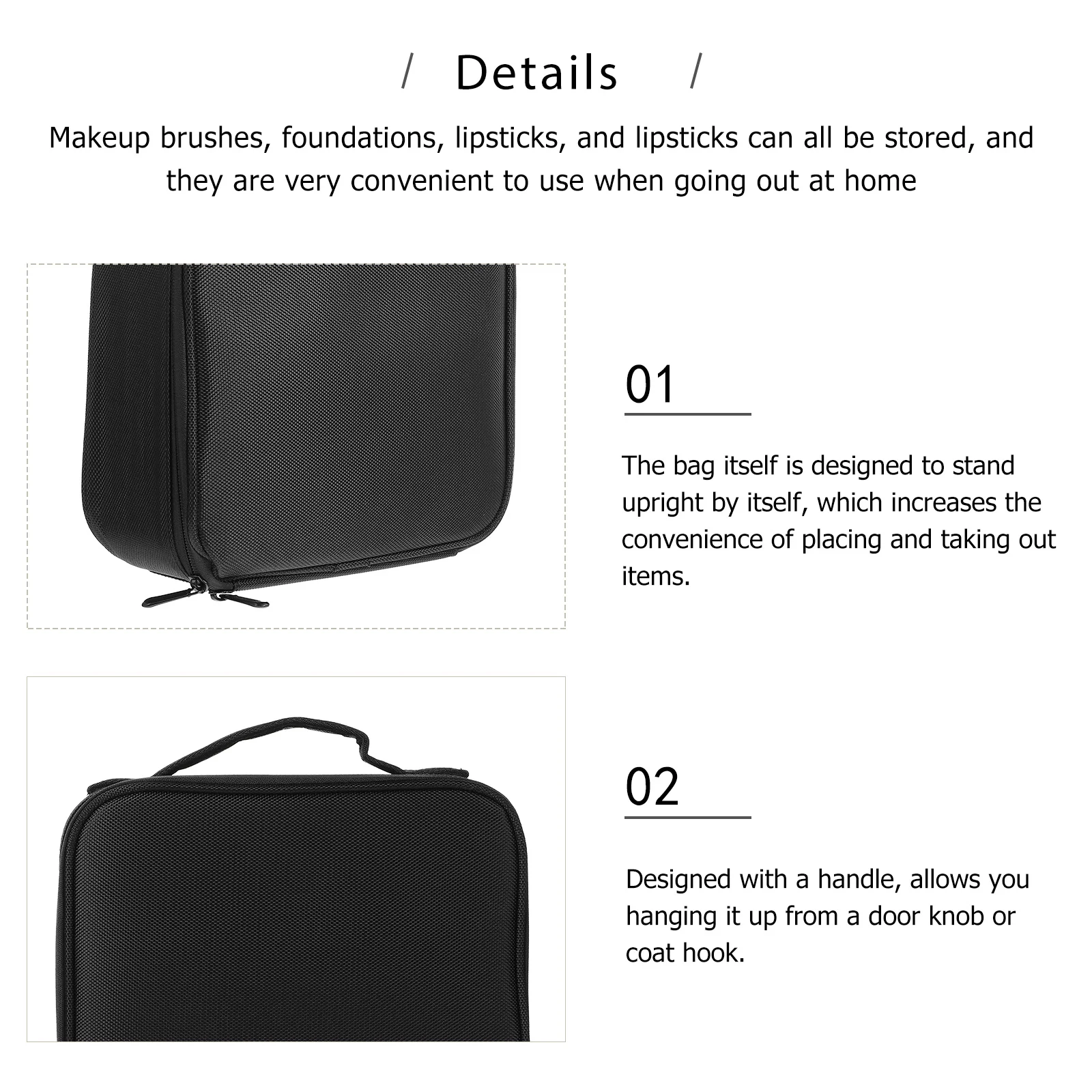 

Makeup Bag Black Travel Toiletry Organizer Portable Wash Pouch Water-Resistant Durable Stand-Up Design For Men Women