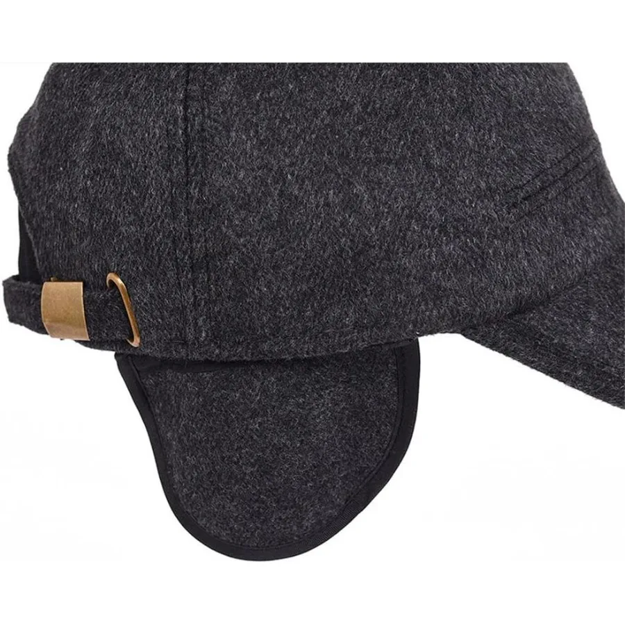 YAKER Cappello da baseball con visiera in lana calda invernale da uomo con paraorecchie e fibbia in metallo