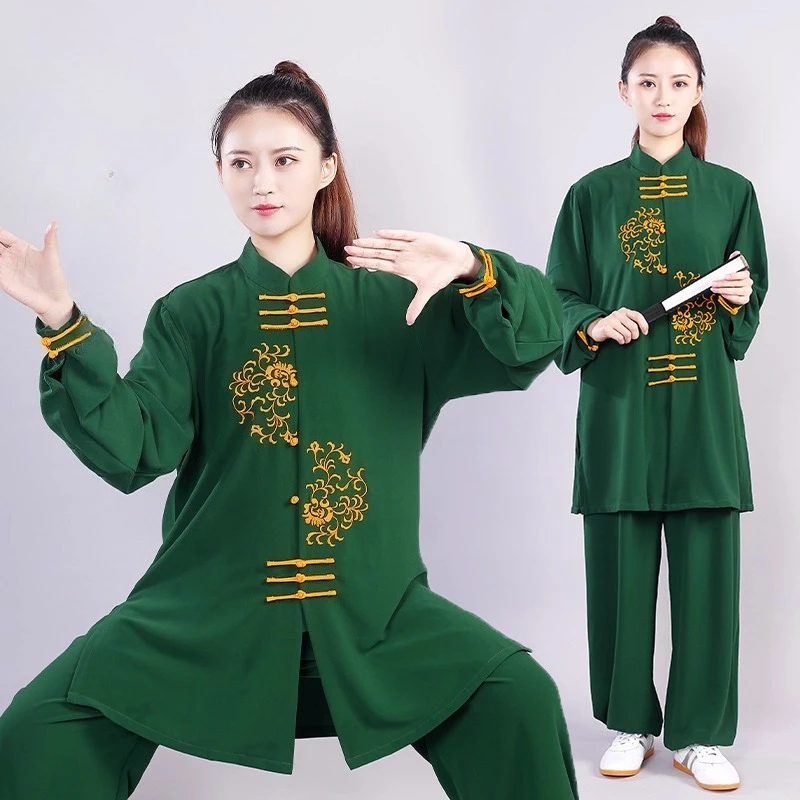 Chinese Style Kung Fu Suit Tai Chi Martial Arts Clothing Embroidery Wushu Morning Exercise Team Tai Chi Stage Performance