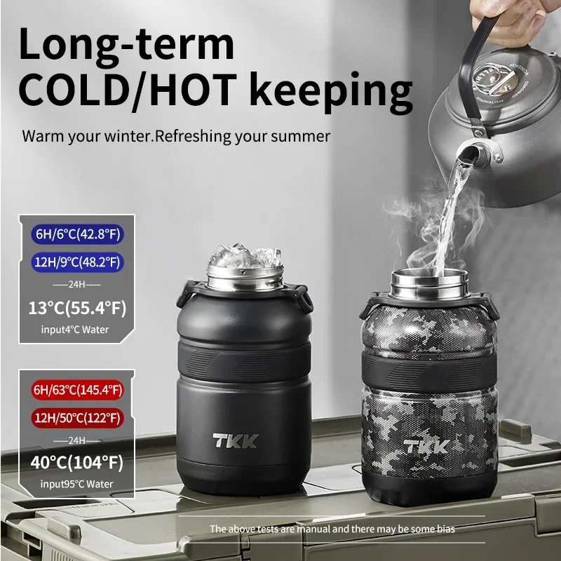 TKK 950ml SUS-316 Large Capacity Stainless Steel Thermos Portable Vacuum Flask Insulated Tumbler with Rope Thermo Bottle