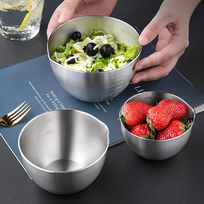 304 Stainless Steel Egg Beater Bowls Salad Flour Mixing Bowl with Scale Home Tableware Food Fruit Container Kitchen DIY Cooking