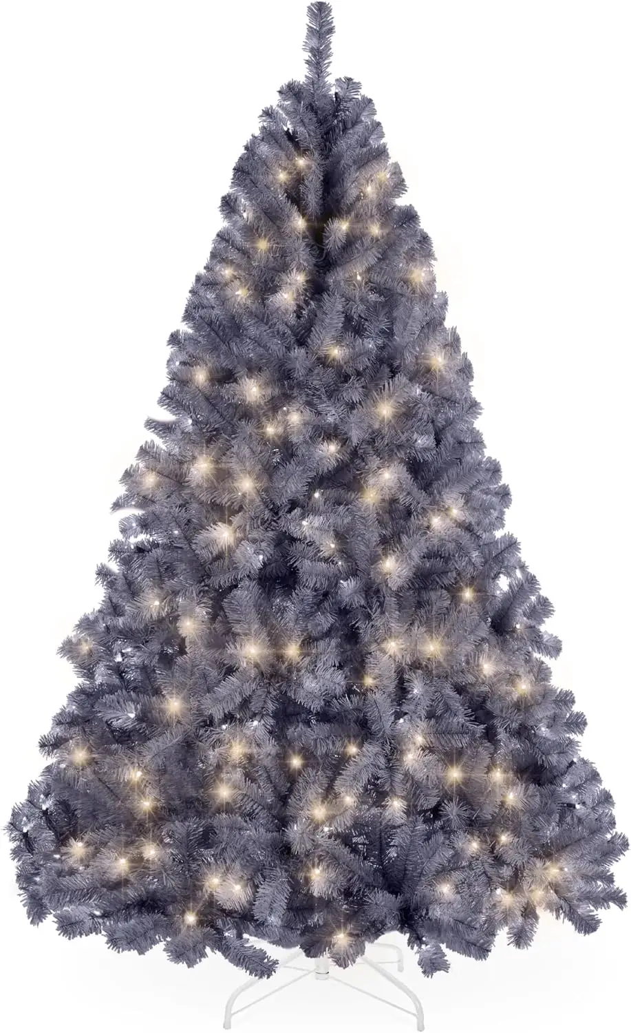 Products 7.5ft Pre-Lit Charcoal Gray Christmas Tree, Full Artificial Holiday Decoration w/ 1,350 Branch Tips, 550 Lights, Foldab