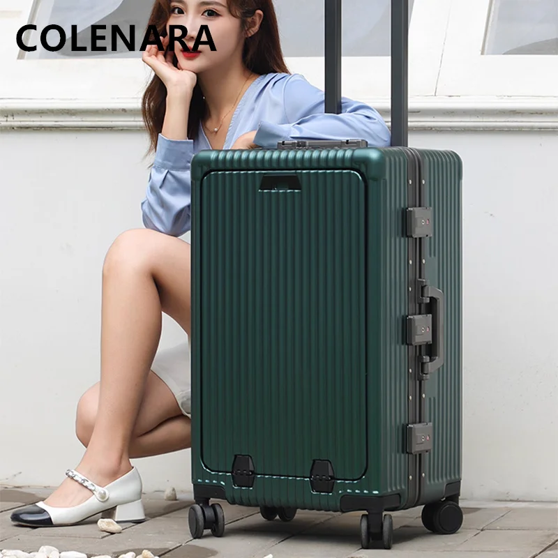 

COLENARA Men's Suitcase Front Opening Boarding Case Laptop Trolley Case 18"20"24 Inch Women's Password Box Travel Luggage